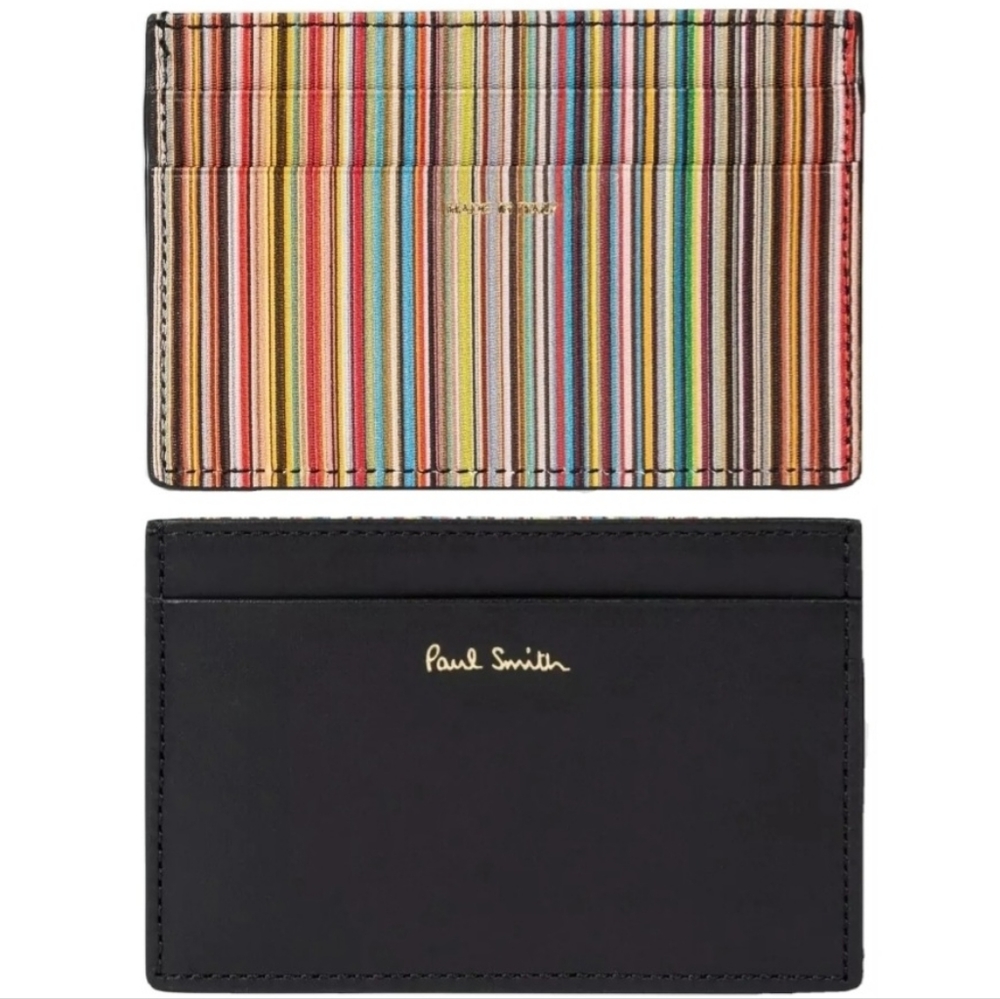 ⚡️DEAL⚡️ PAUL SMITH Black Signature Stripe Card Holder Wallet *NEW W/TAGS* $225